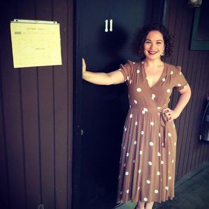 Maeve (Anthropologie) Brown and White Polka Dot Wrap Dress, Size 8